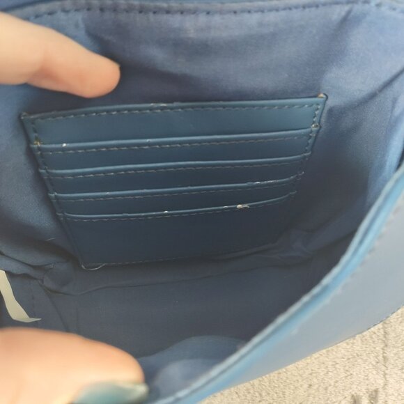 BONA Blue Faux Leather Crossbody Bag Purse Adjustable Strap Card Slots Small - Picture 5 of 12